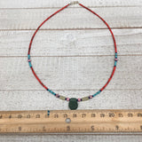 1 Necklace, Nephrite Jade & Red Coral Inlay Beaded Necklace Afghanistan, NPH119 - watangem.com