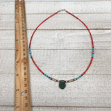 1 Necklace, Nephrite Jade & Red Coral Inlay Beaded Necklace Afghanistan, NPH119 - watangem.com