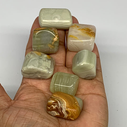 151.6g, 0.9"-1.3", 7pcs, Onyx/Banded Tumbled Stones @Afghanistan, B26725