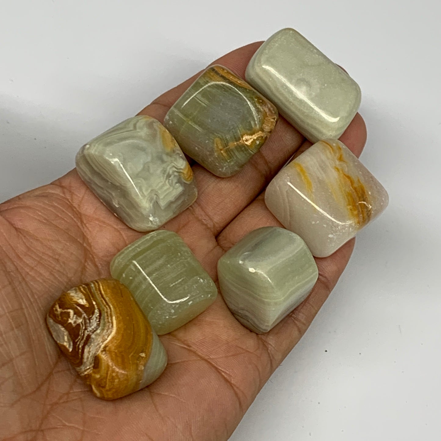 151.6g, 0.9"-1.3", 7pcs, Onyx/Banded Tumbled Stones @Afghanistan, B26725