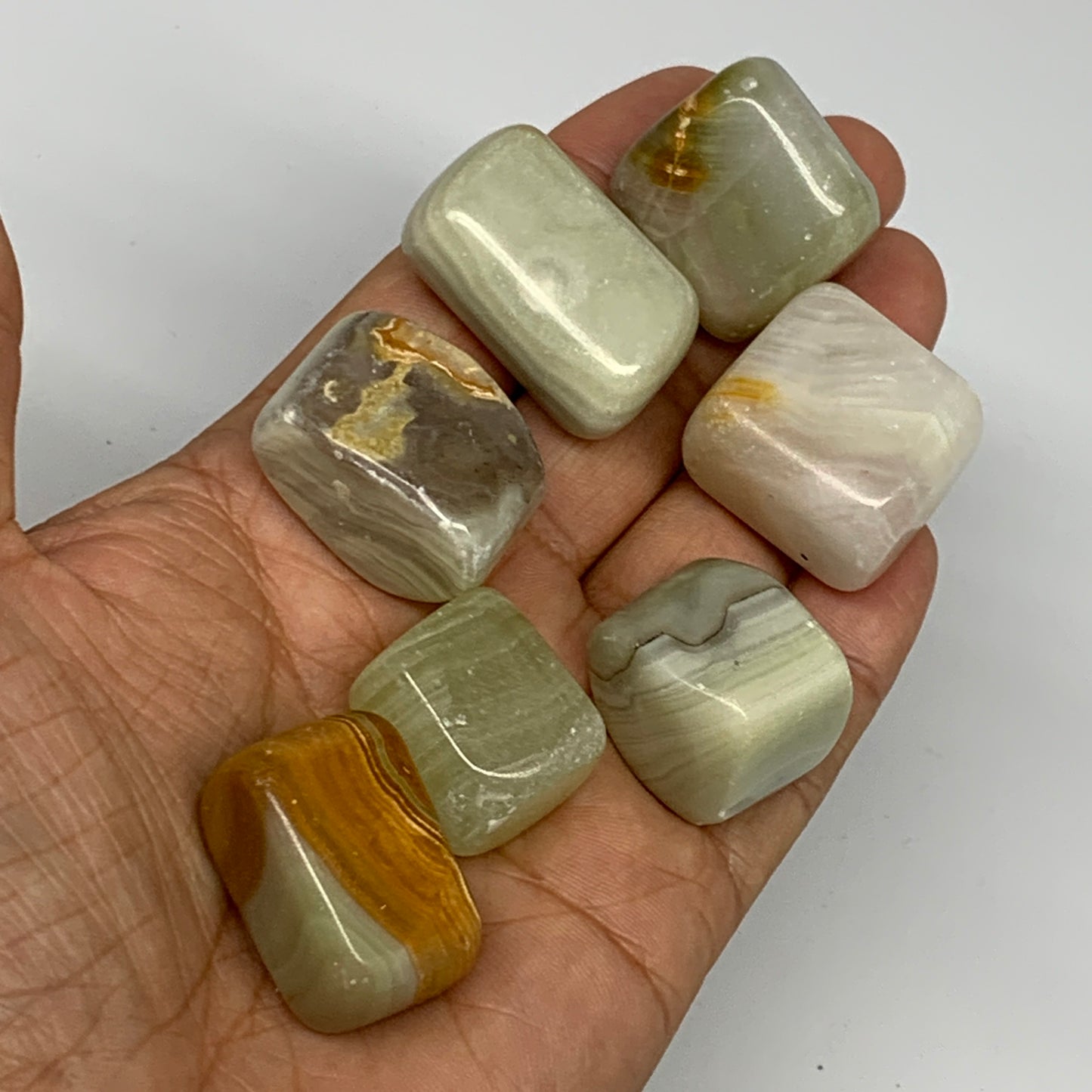 151.6g, 0.9"-1.3", 7pcs, Onyx/Banded Tumbled Stones @Afghanistan, B26725