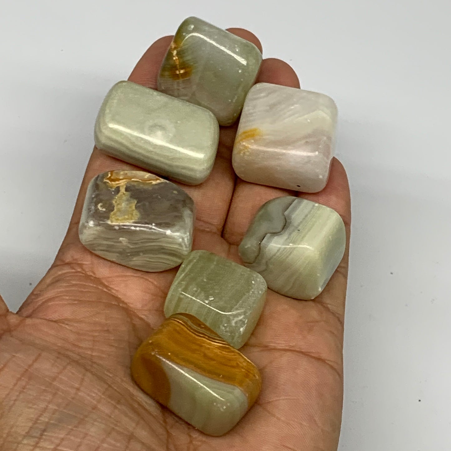 151.6g, 0.9"-1.3", 7pcs, Onyx/Banded Tumbled Stones @Afghanistan, B26725