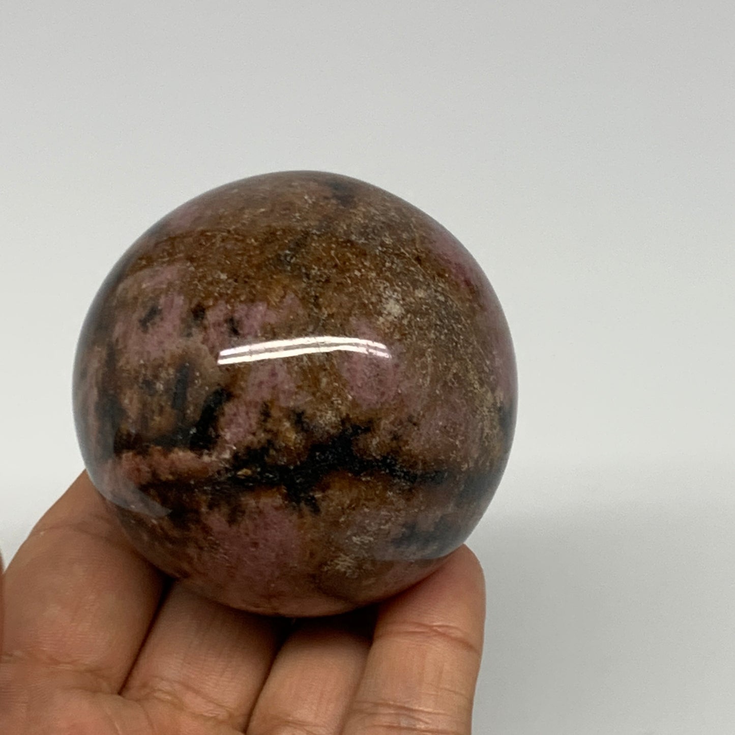 368.3g,2.3"(58mm), Natural Untreated Rhodonite Sphere Ball @Madagascar, B22764