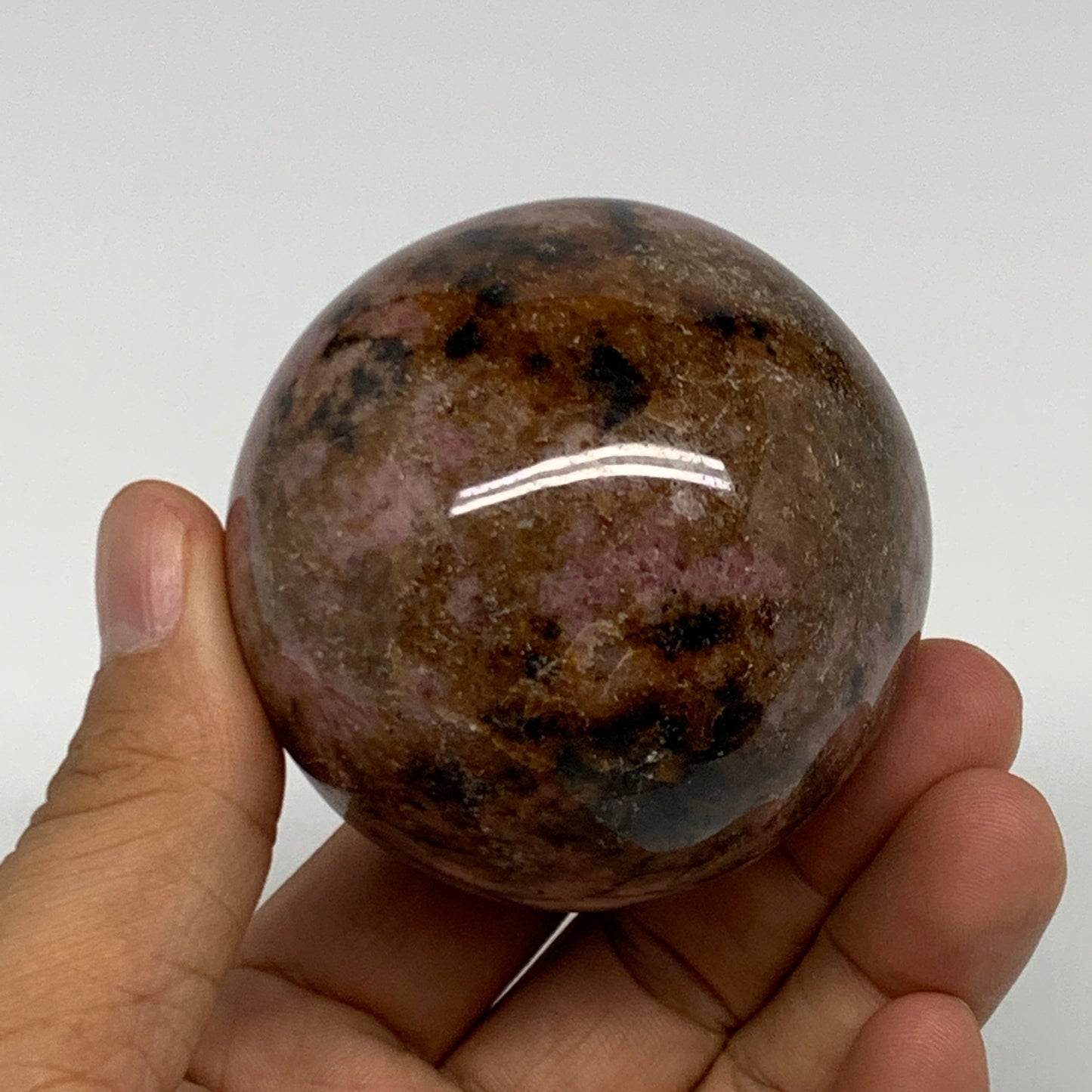 368.3g,2.3"(58mm), Natural Untreated Rhodonite Sphere Ball @Madagascar, B22764