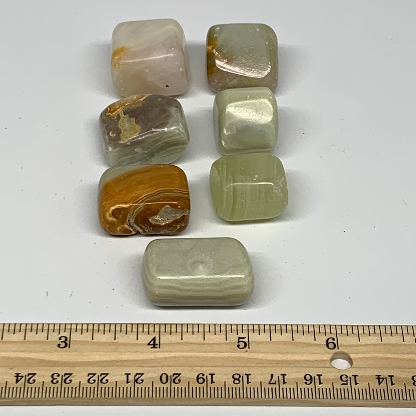 151.6g, 0.9"-1.3", 7pcs, Onyx/Banded Tumbled Stones @Afghanistan, B26725