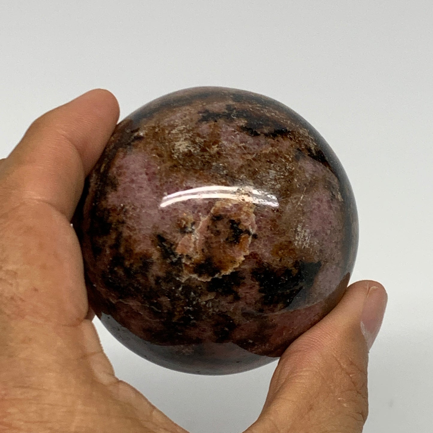 368.3g,2.3"(58mm), Natural Untreated Rhodonite Sphere Ball @Madagascar, B22764
