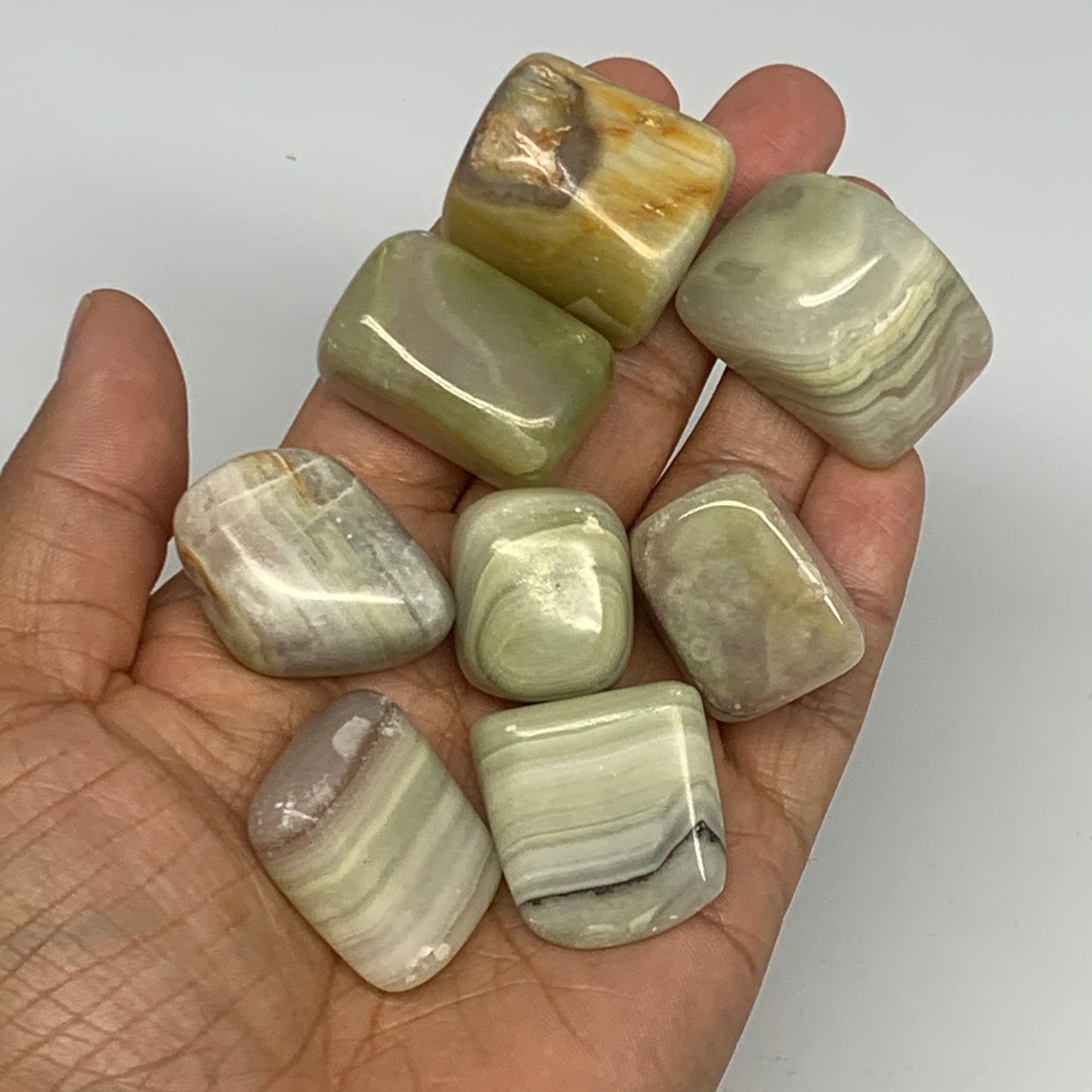 181.7g, 0.9"-1.3", 8pcs, Onyx/Banded Tumbled Stones @Afghanistan, B26726