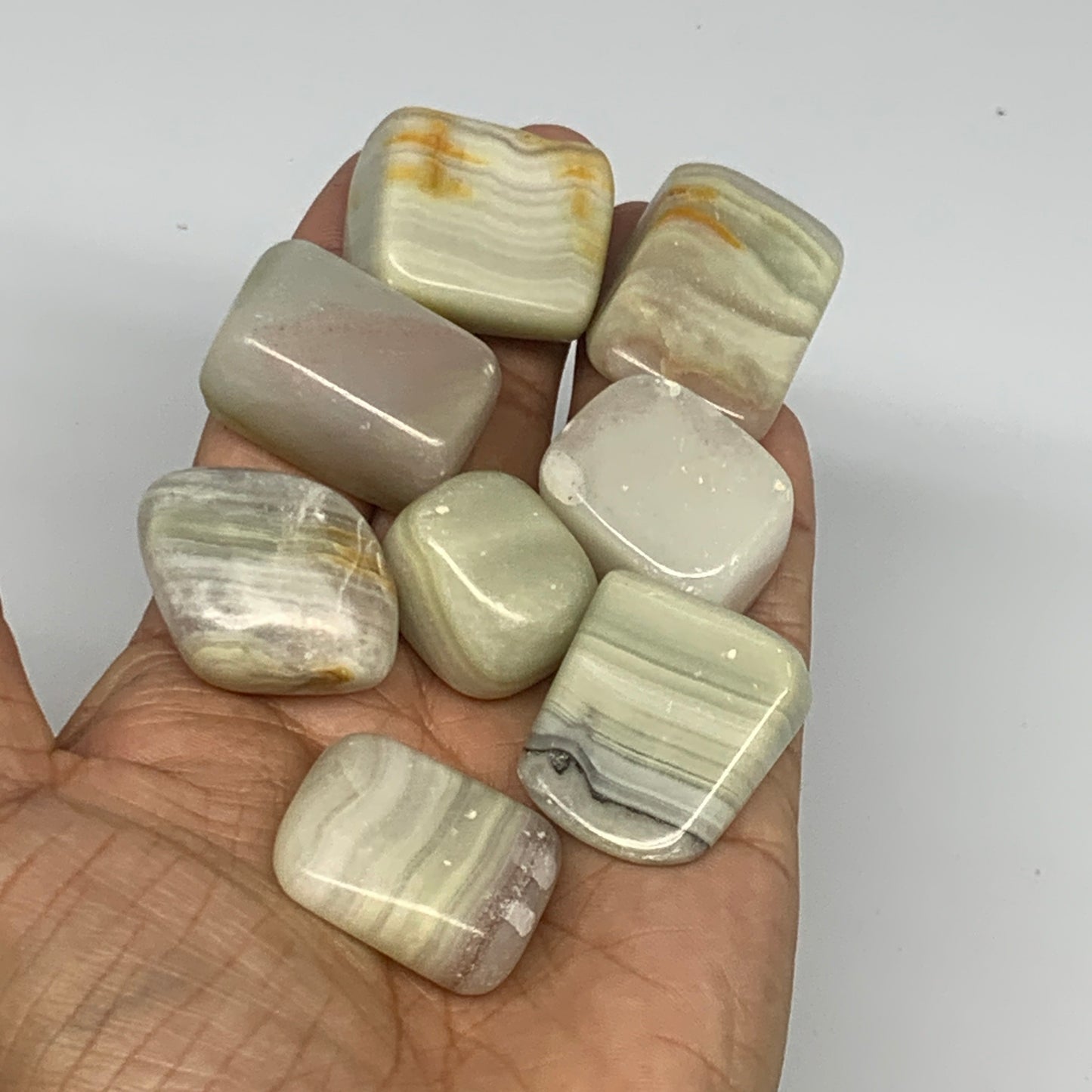 181.7g, 0.9"-1.3", 8pcs, Onyx/Banded Tumbled Stones @Afghanistan, B26726