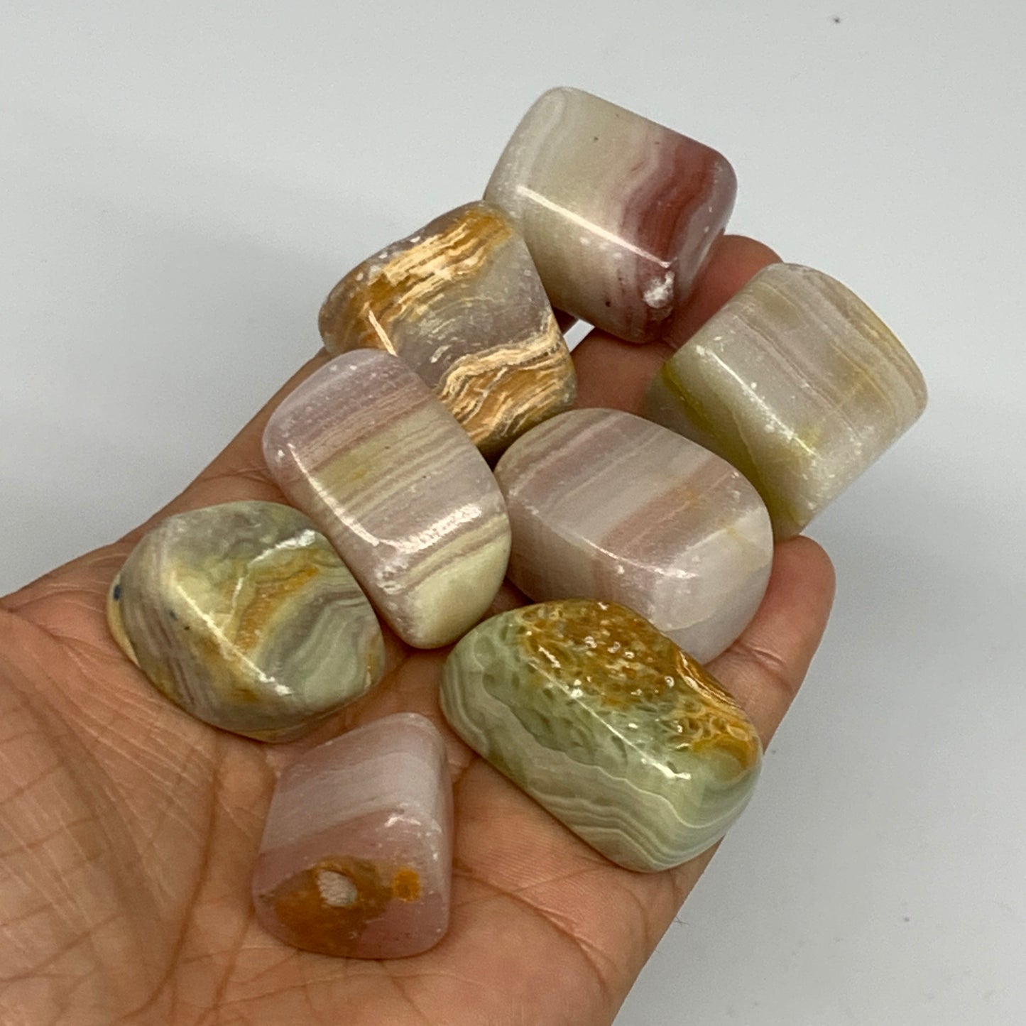 194.2g, 0.7"-1.4", 8pcs, Onyx/Banded Tumbled Stones @Afghanistan, B26728