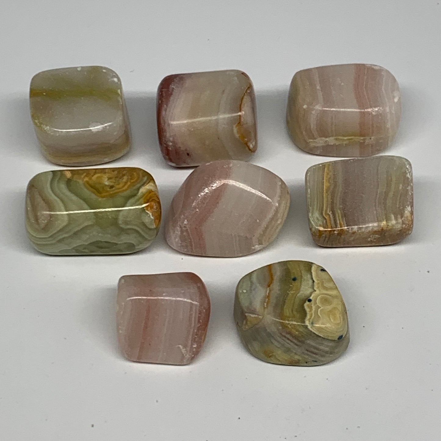 194.2g, 0.7"-1.4", 8pcs, Onyx/Banded Tumbled Stones @Afghanistan, B26728