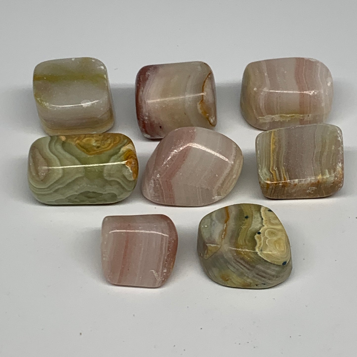 194.2g, 0.7"-1.4", 8pcs, Onyx/Banded Tumbled Stones @Afghanistan, B26728