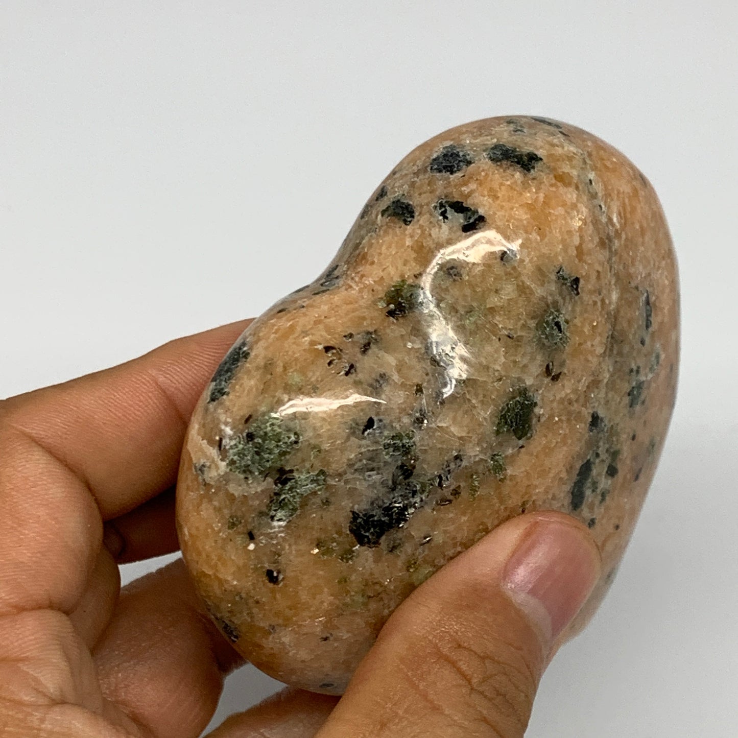 304.3g, 3"x3.2"x1.3" Orange Calcite Heart Gemstones from Madagascar, B17167