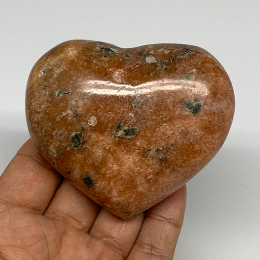 245.2g, 2.6"x3.1"x1.3" Orange Calcite Heart Gemstones from Madagascar, B17169