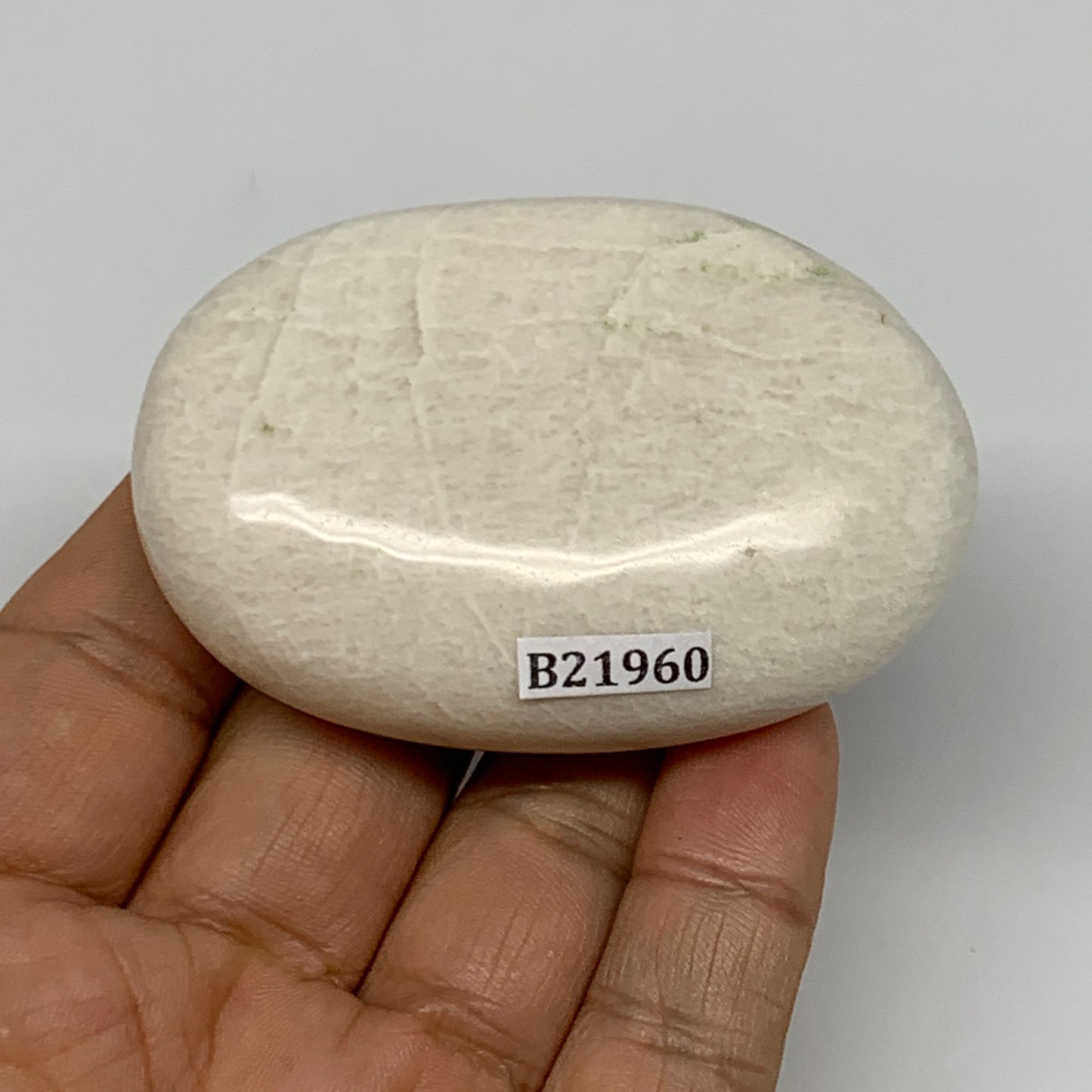 96.2g,2.6"x1.8"x0.8" White Moonstone Crystal Palm-Stone Polished Reiki, B21960