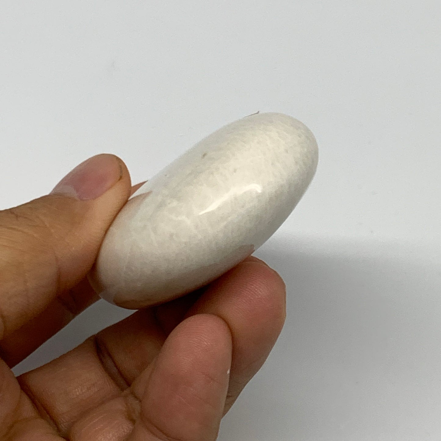 96.2g,2.6"x1.8"x0.8" White Moonstone Crystal Palm-Stone Polished Reiki, B21960