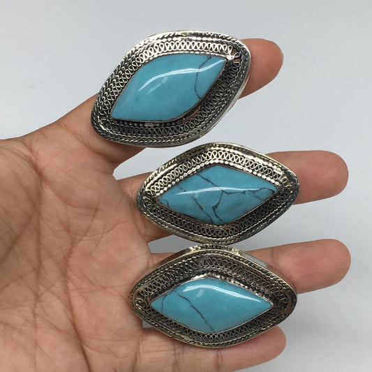 2"x1.3",Turkmen Ring Afghan Tribal Marquise Turquoise Inlay, 7.5, 9, 9.5, TR116