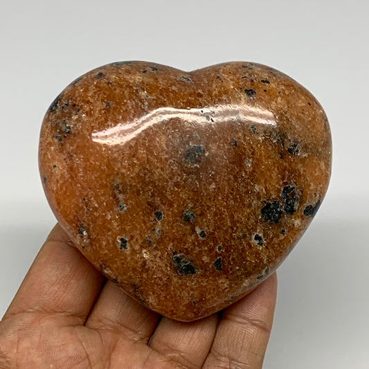 339.8g, 2.9"x3.2"x1.6" Orange Calcite Heart Gemstones from Madagascar, B17173