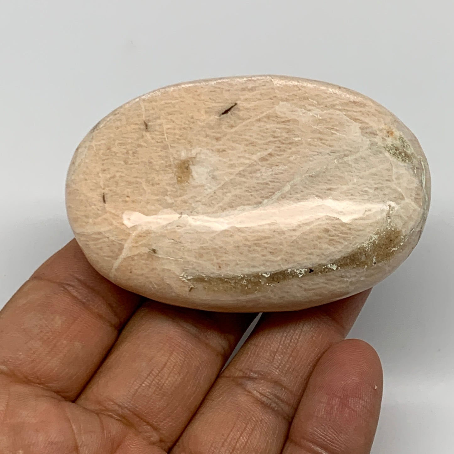 97.1g,2.6"x1.8"x0.9" White Moonstone Crystal Palm-Stone Polished Reiki, B21963