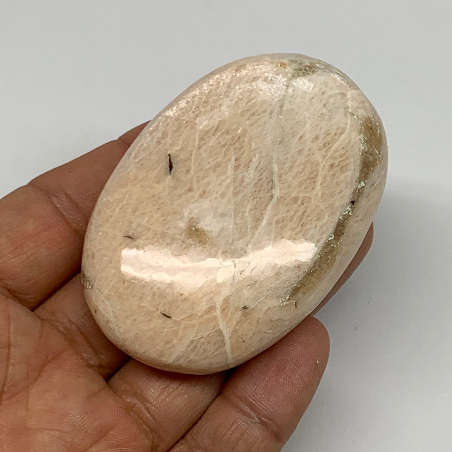 97.1g,2.6"x1.8"x0.9" White Moonstone Crystal Palm-Stone Polished Reiki, B21963