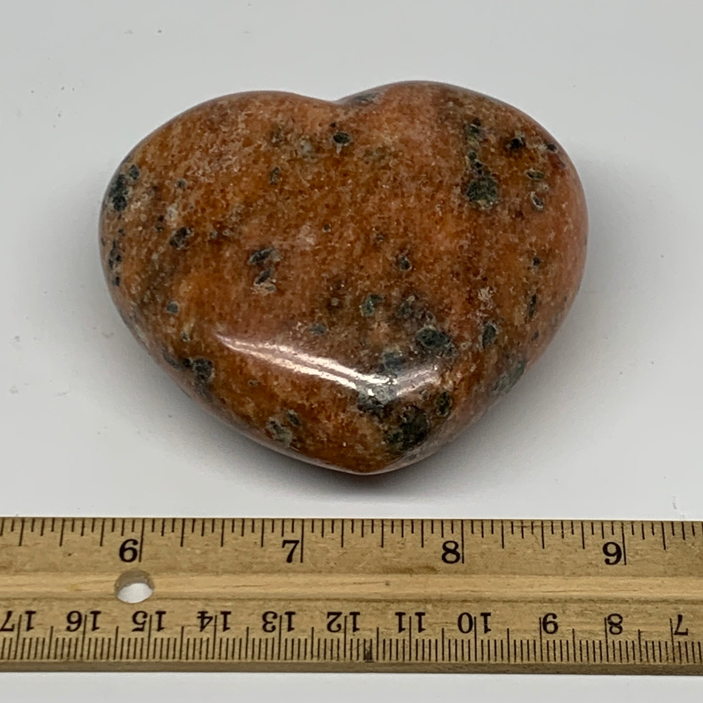 339.8g, 2.9"x3.2"x1.6" Orange Calcite Heart Gemstones from Madagascar, B17173