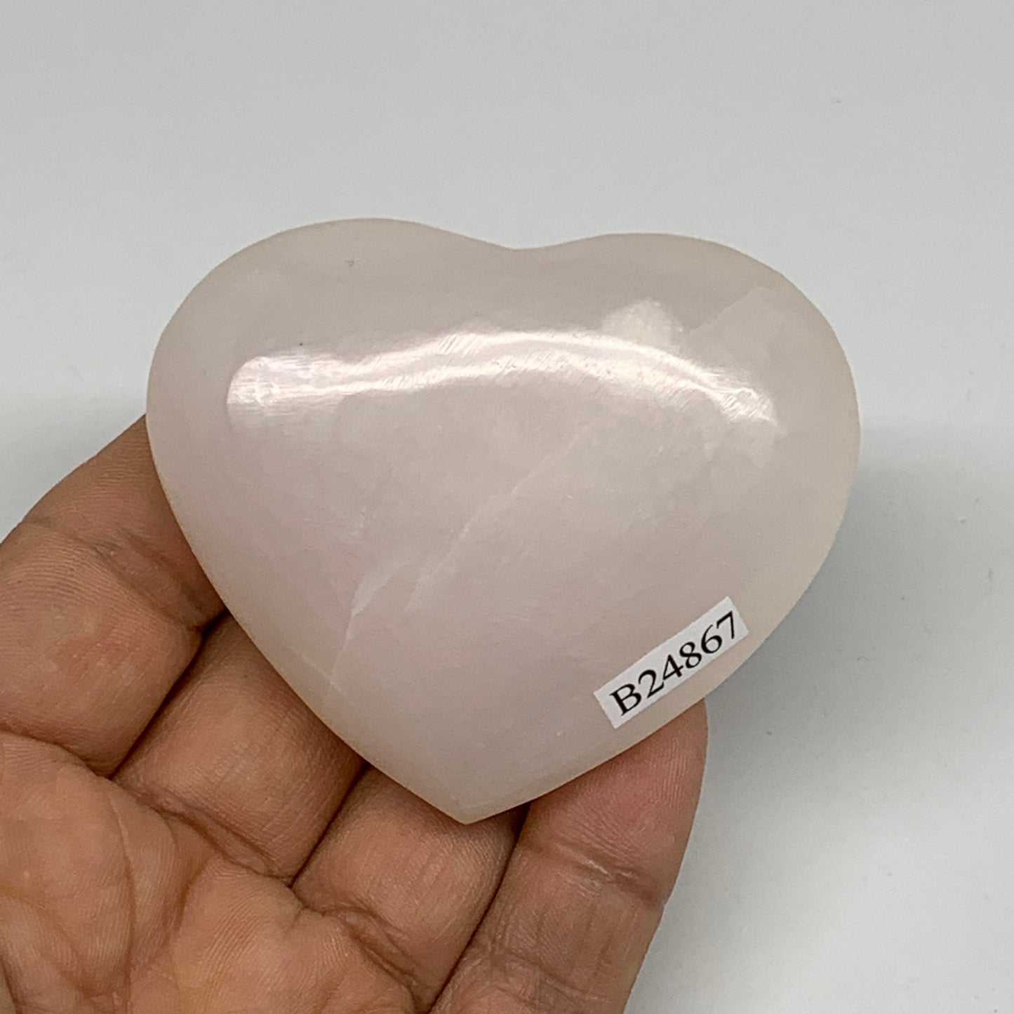 119.6g, 2.1"x2.5"0.9" Fluorescent Pink Mangano Heart Gemstones @Afghanistan, B24