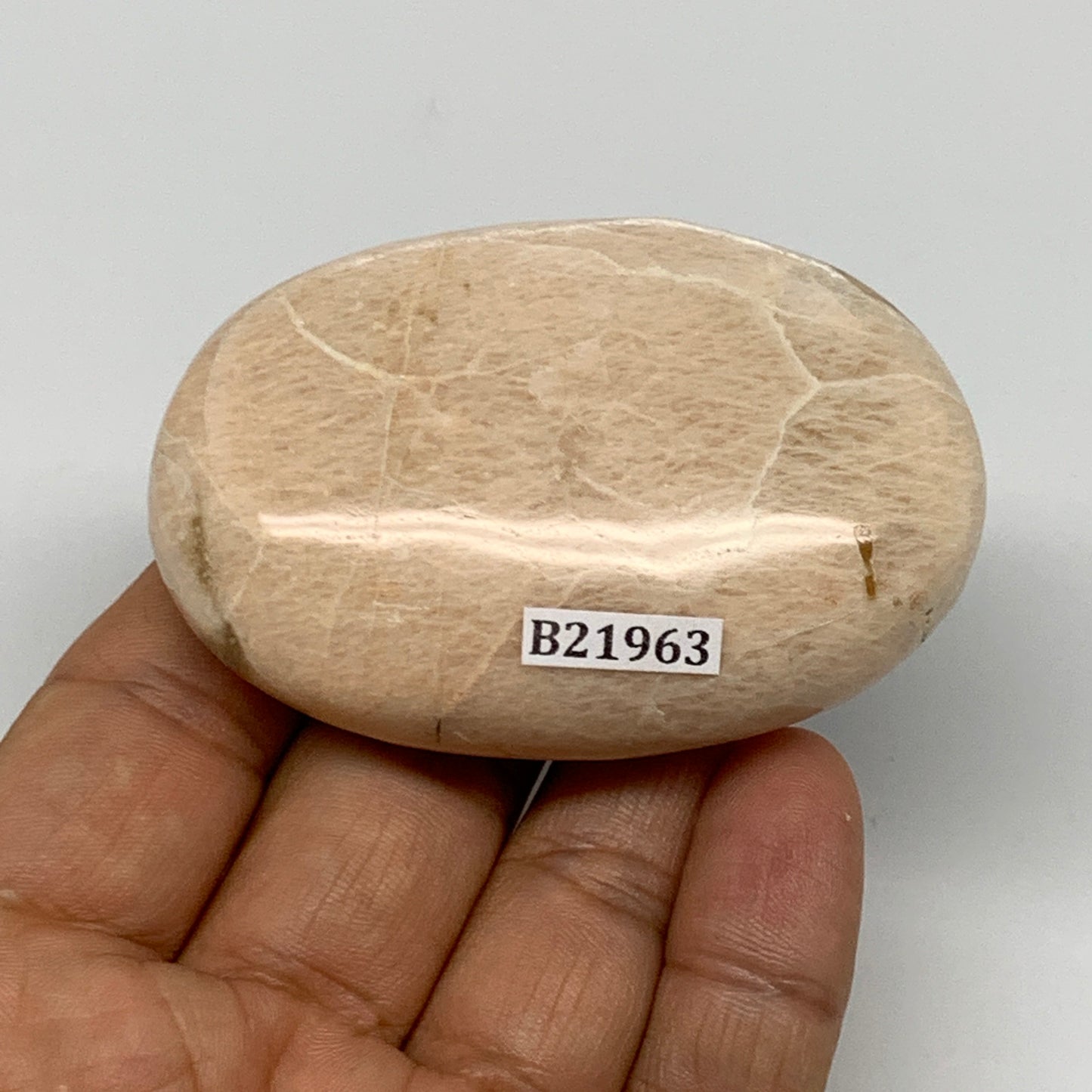 97.1g,2.6"x1.8"x0.9" White Moonstone Crystal Palm-Stone Polished Reiki, B21963