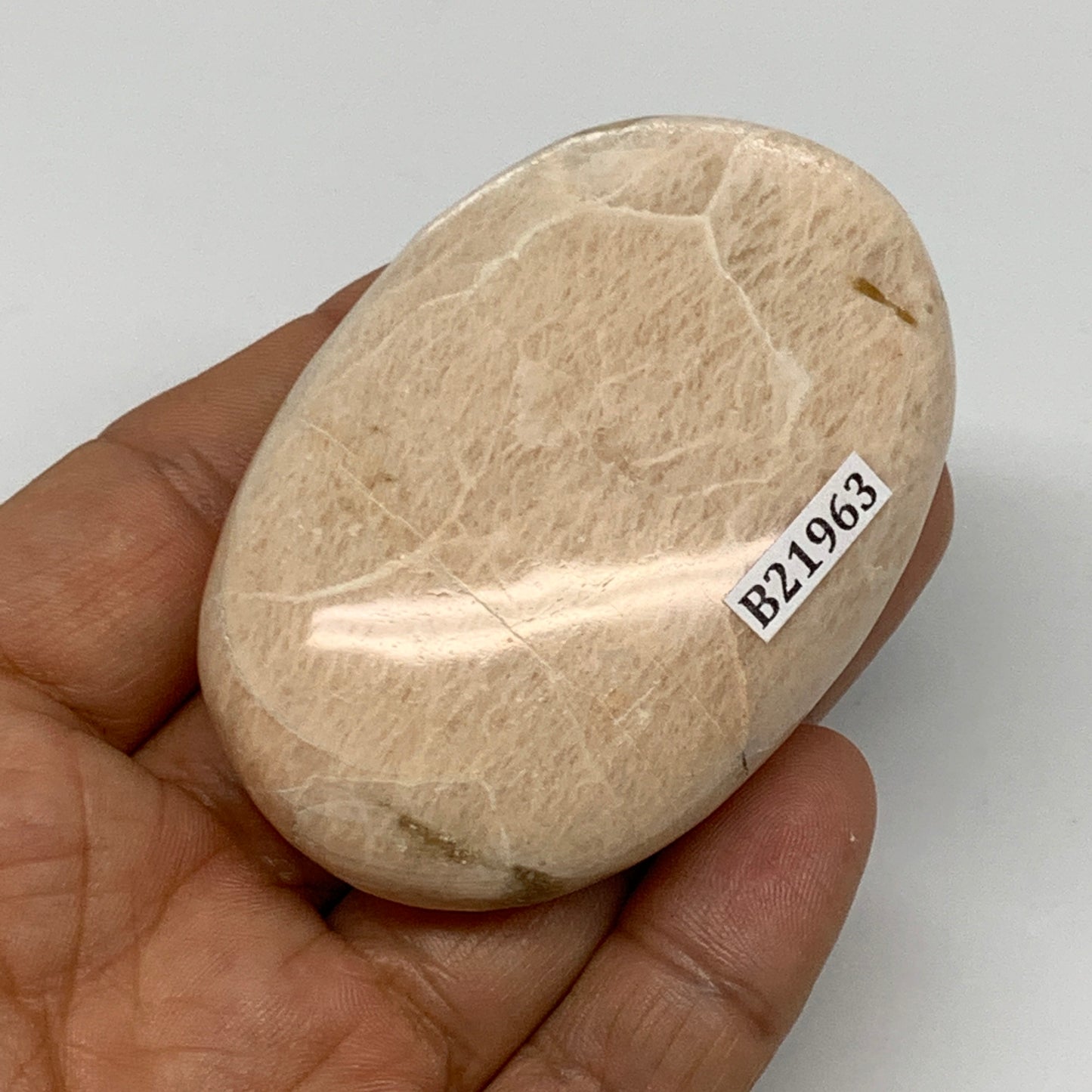 97.1g,2.6"x1.8"x0.9" White Moonstone Crystal Palm-Stone Polished Reiki, B21963