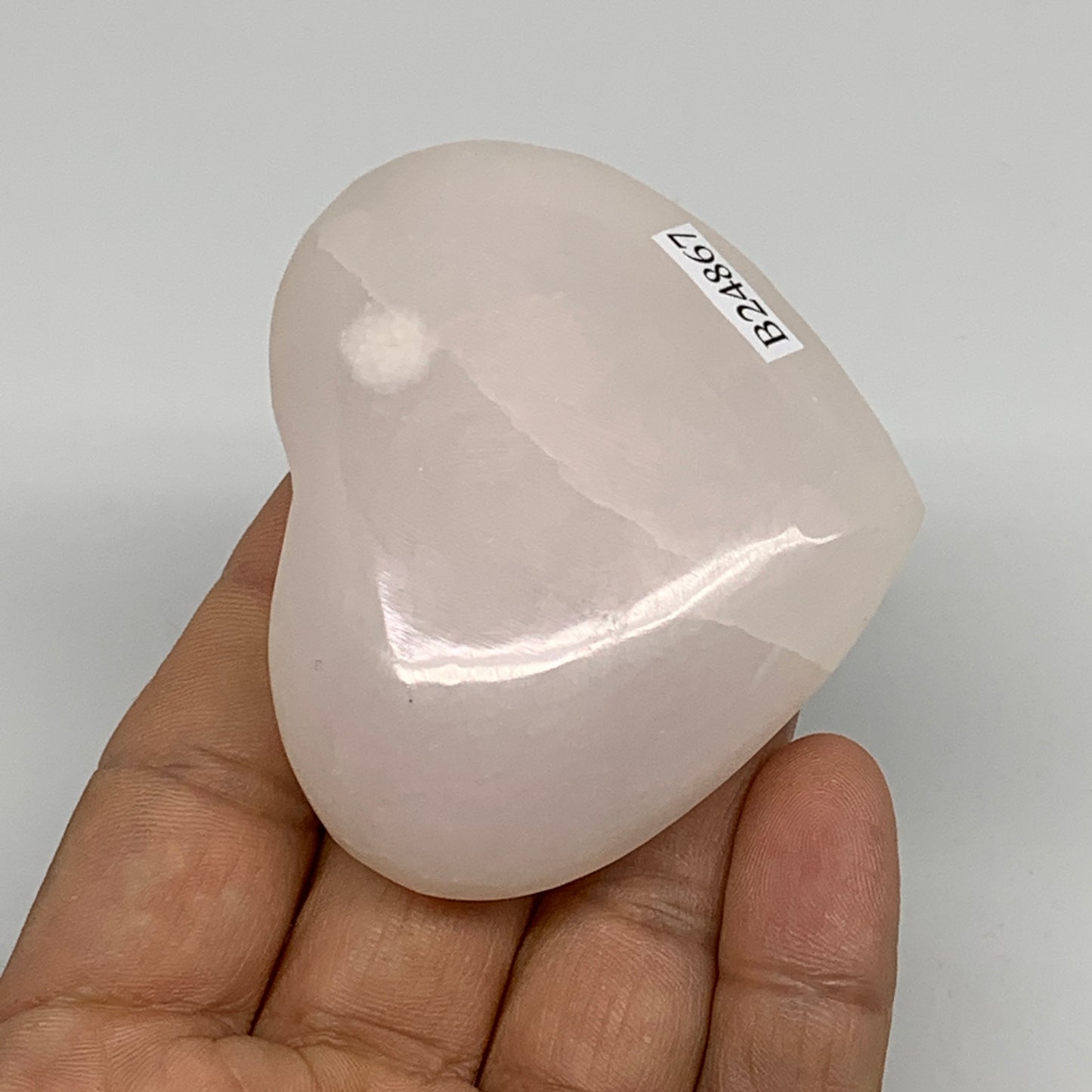 119.6g, 2.1"x2.5"0.9" Fluorescent Pink Mangano Heart Gemstones @Afghanistan, B24