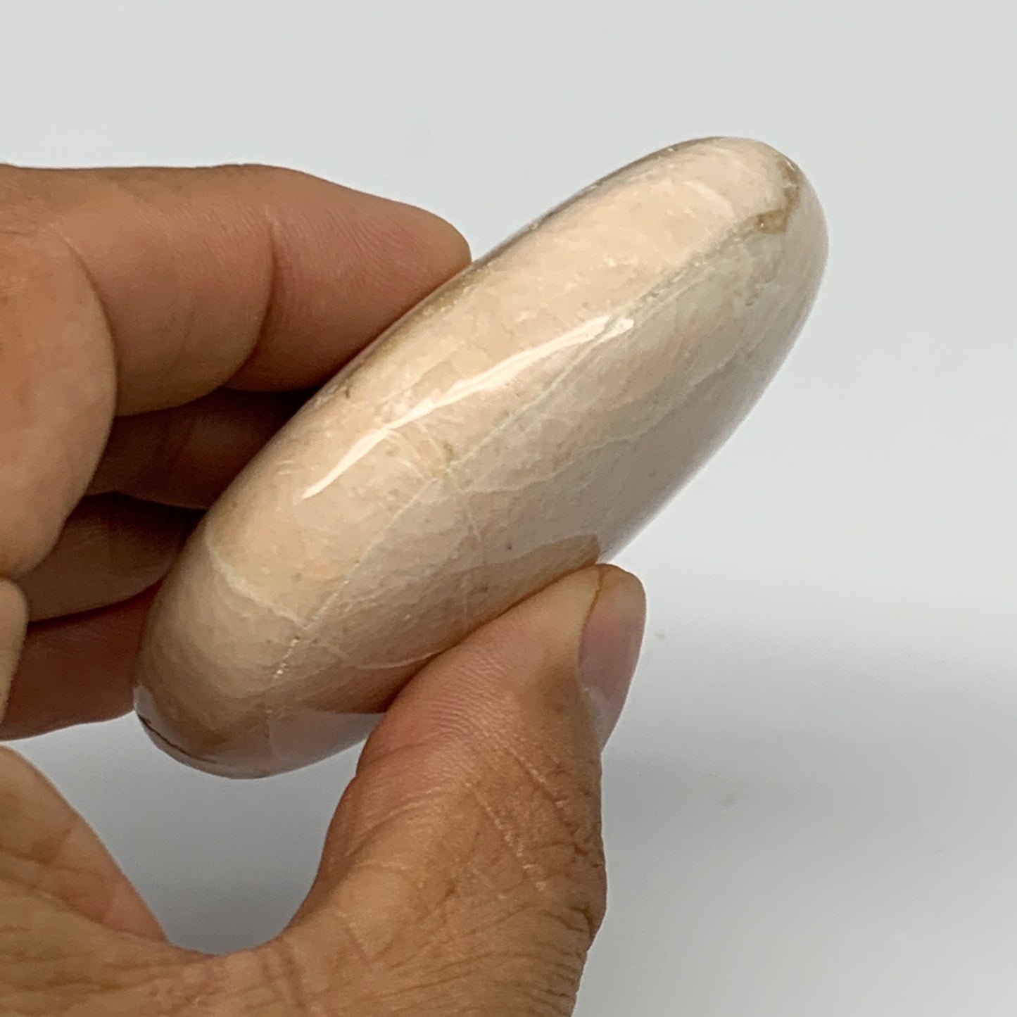 97.1g,2.6"x1.8"x0.9" White Moonstone Crystal Palm-Stone Polished Reiki, B21963