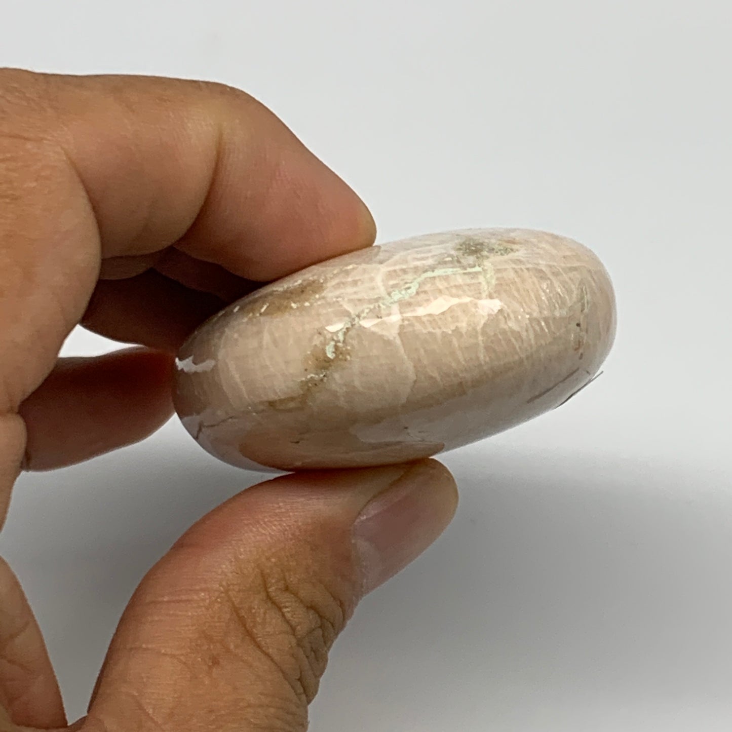 97.1g,2.6"x1.8"x0.9" White Moonstone Crystal Palm-Stone Polished Reiki, B21963