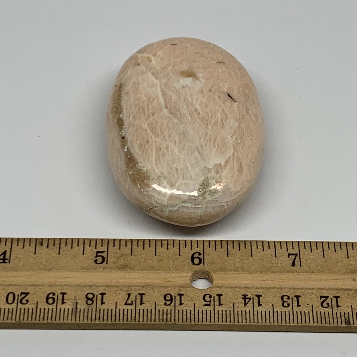 97.1g,2.6"x1.8"x0.9" White Moonstone Crystal Palm-Stone Polished Reiki, B21963