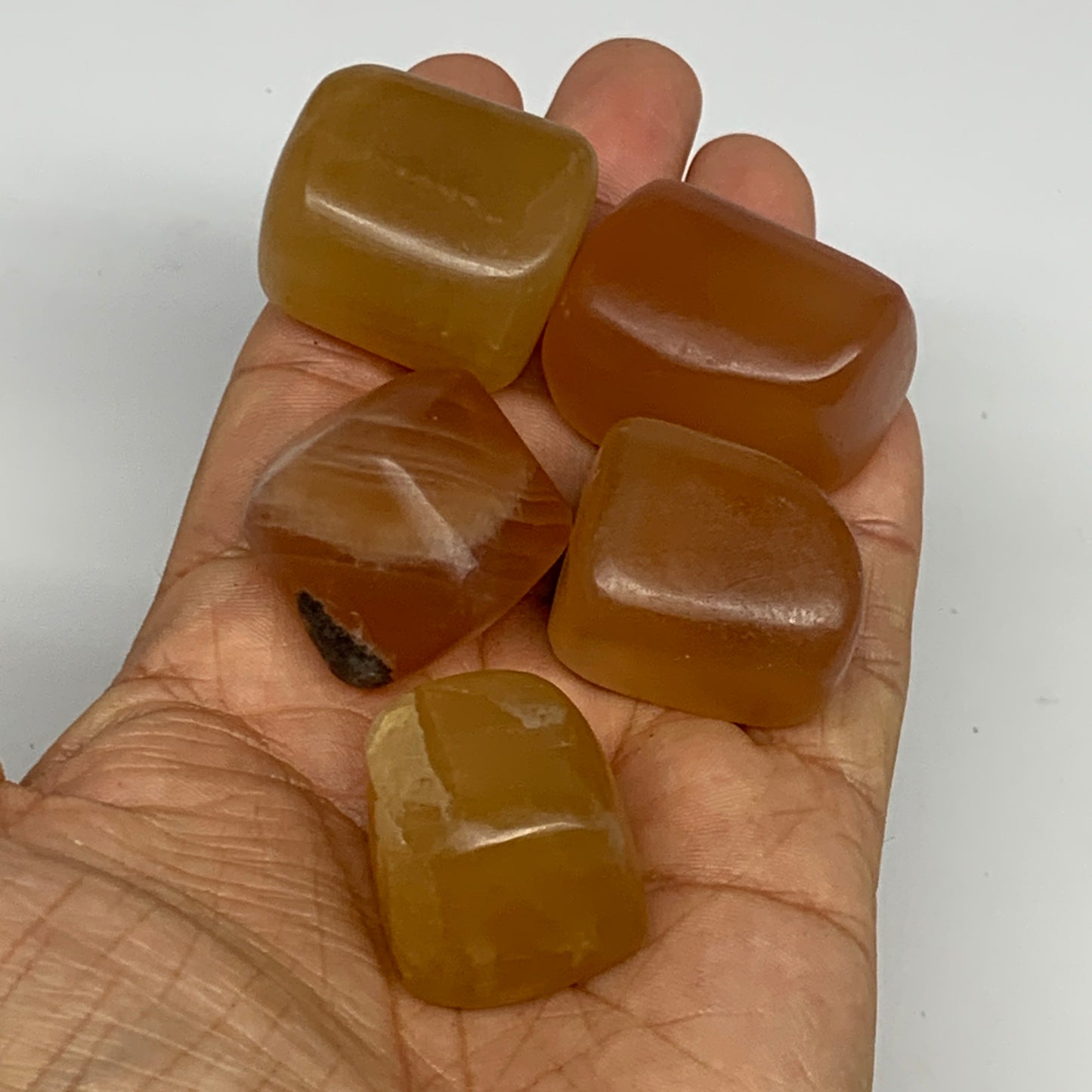 166.7g, 0.9"-1.3", 5pcs, Honey Calcite Tumbled Stones @Afghanistan, B26736