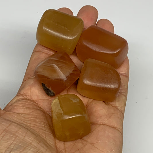 166.7g, 0.9"-1.3", 5pcs, Honey Calcite Tumbled Stones @Afghanistan, B26736