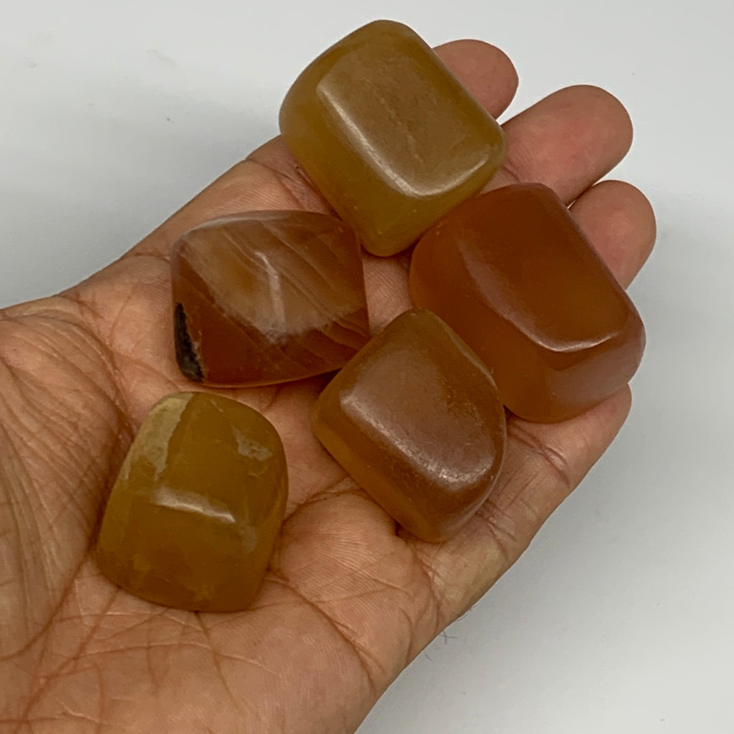 166.7g, 0.9"-1.3", 5pcs, Honey Calcite Tumbled Stones @Afghanistan, B26736