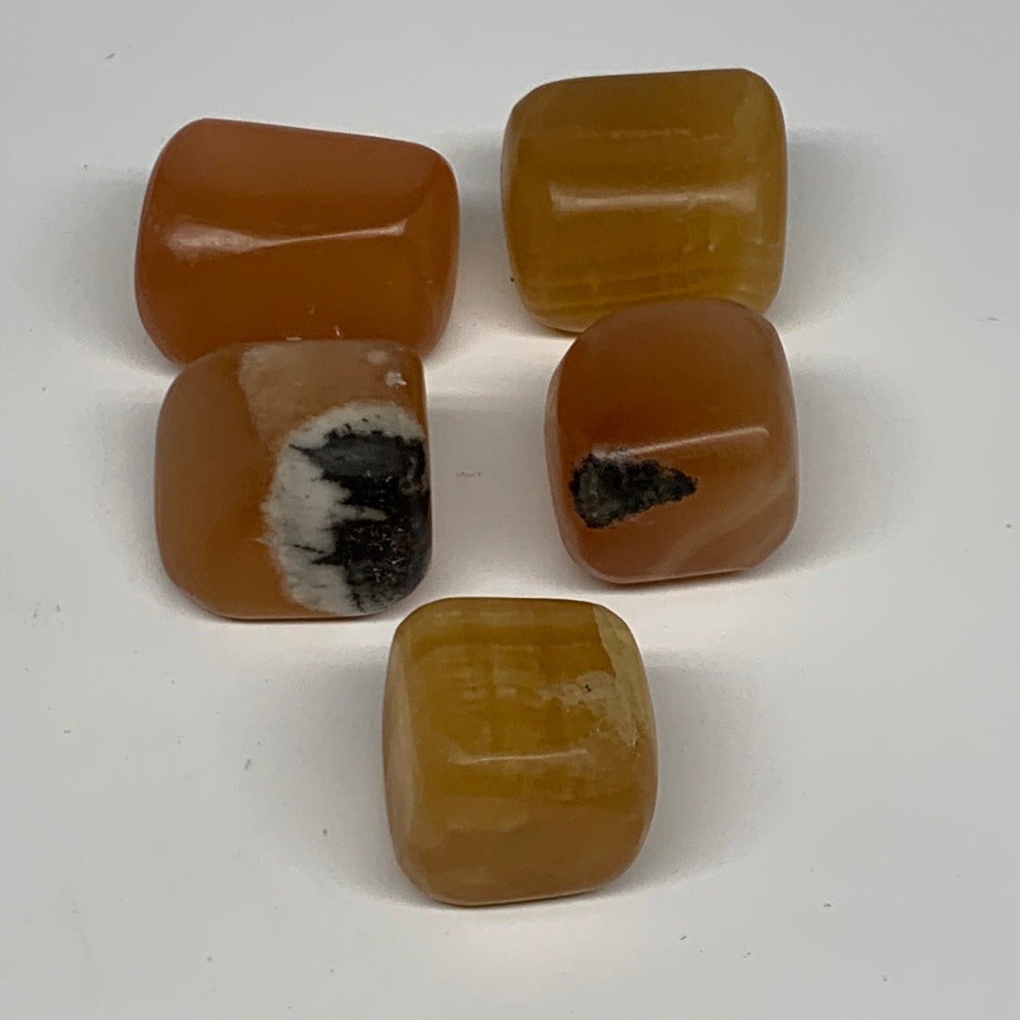 166.7g, 0.9"-1.3", 5pcs, Honey Calcite Tumbled Stones @Afghanistan, B26736