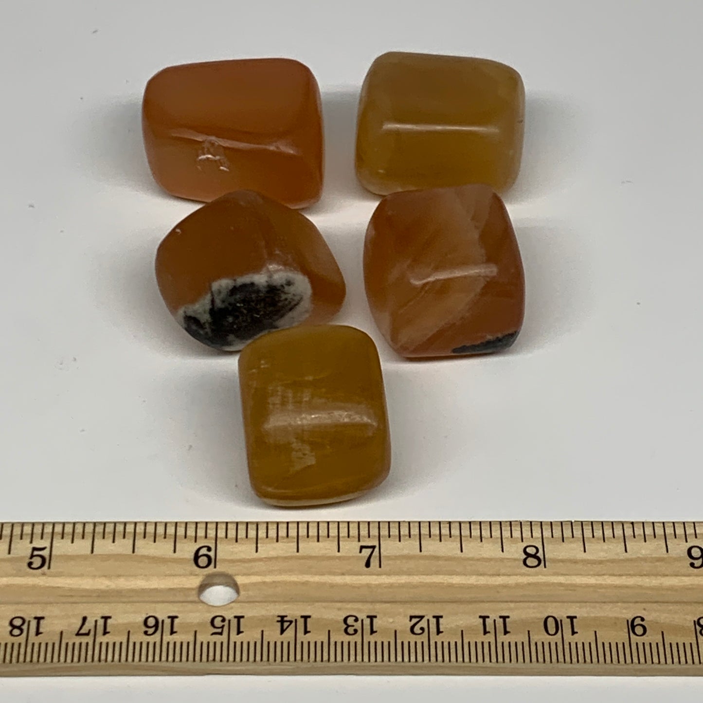 166.7g, 0.9"-1.3", 5pcs, Honey Calcite Tumbled Stones @Afghanistan, B26736