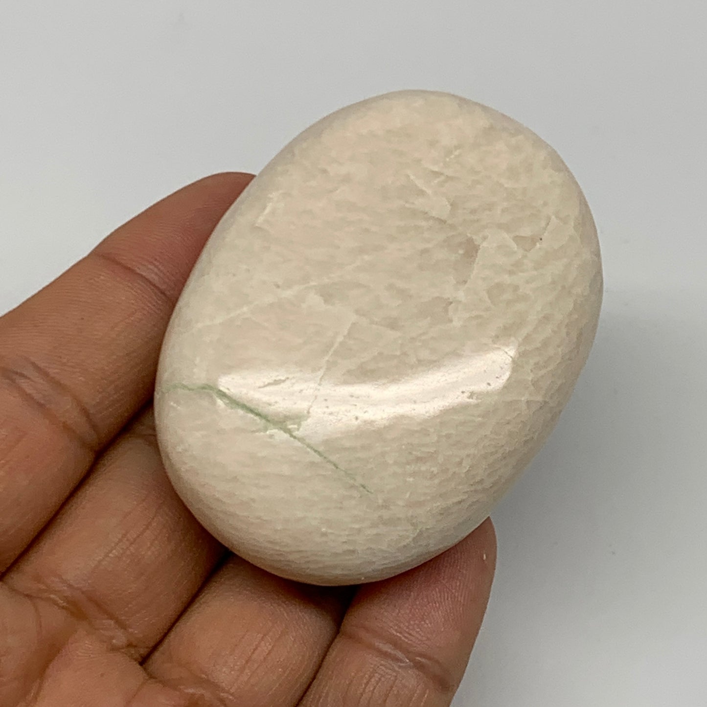 90.5g,2.4"x1.7"x0.9" White Moonstone Crystal Palm-Stone Polished Reiki, B21965