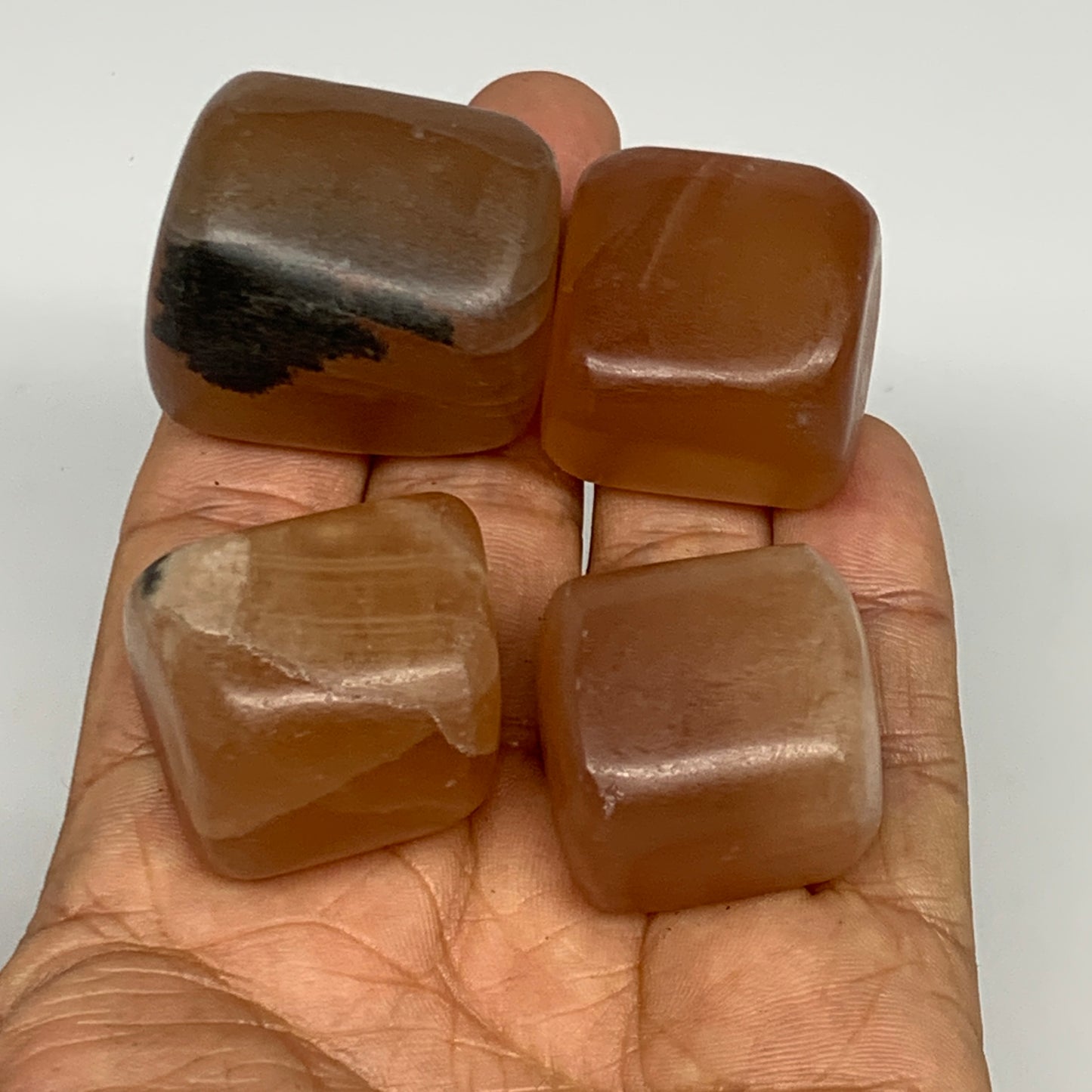 156.1g, 0.9"-1.1", 4pcs, Honey Calcite Tumbled Stones @Afghanistan, B26737