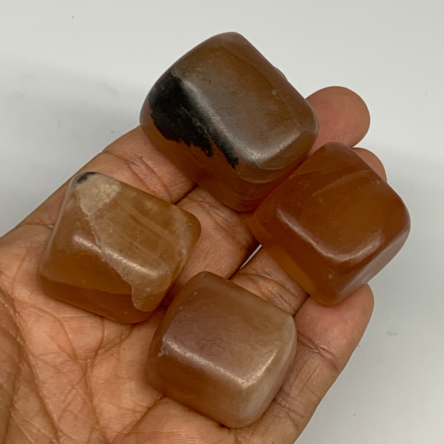 156.1g, 0.9"-1.1", 4pcs, Honey Calcite Tumbled Stones @Afghanistan, B26737