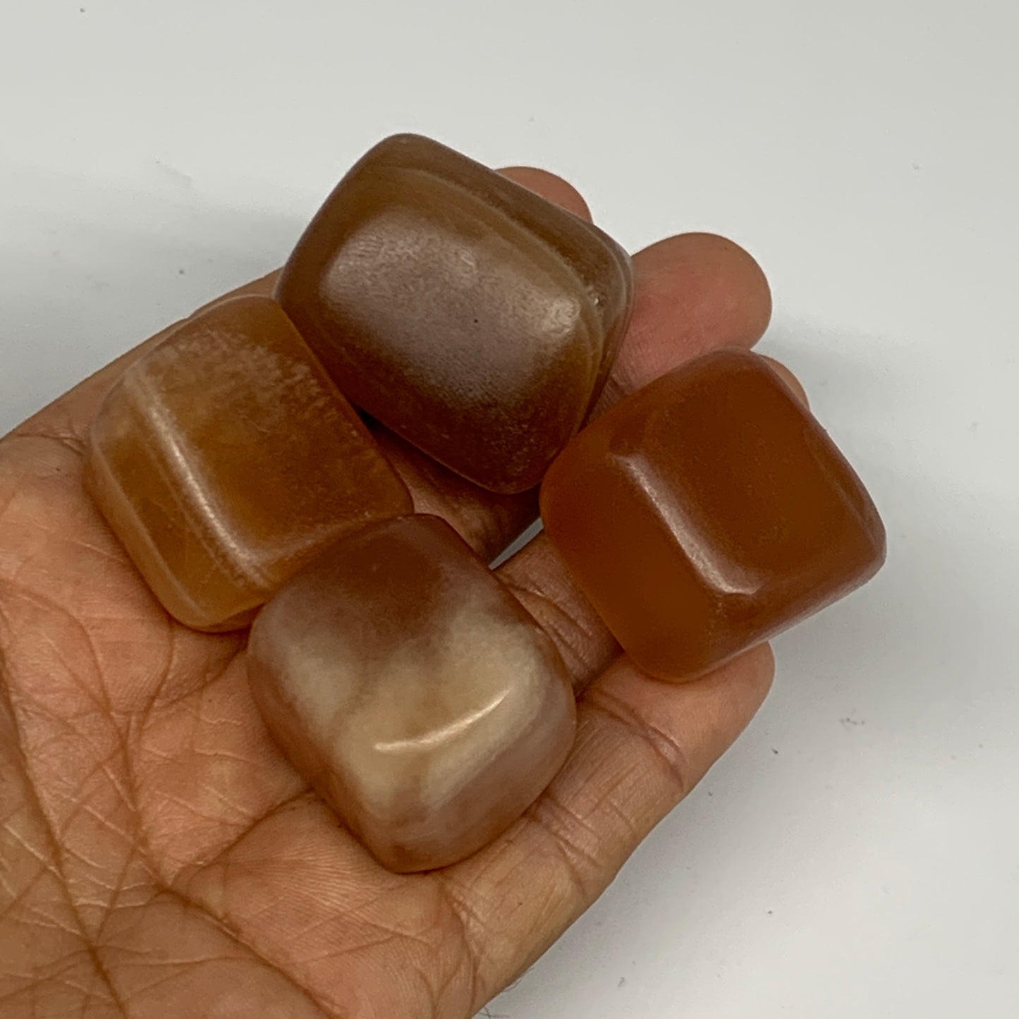 156.1g, 0.9"-1.1", 4pcs, Honey Calcite Tumbled Stones @Afghanistan, B26737