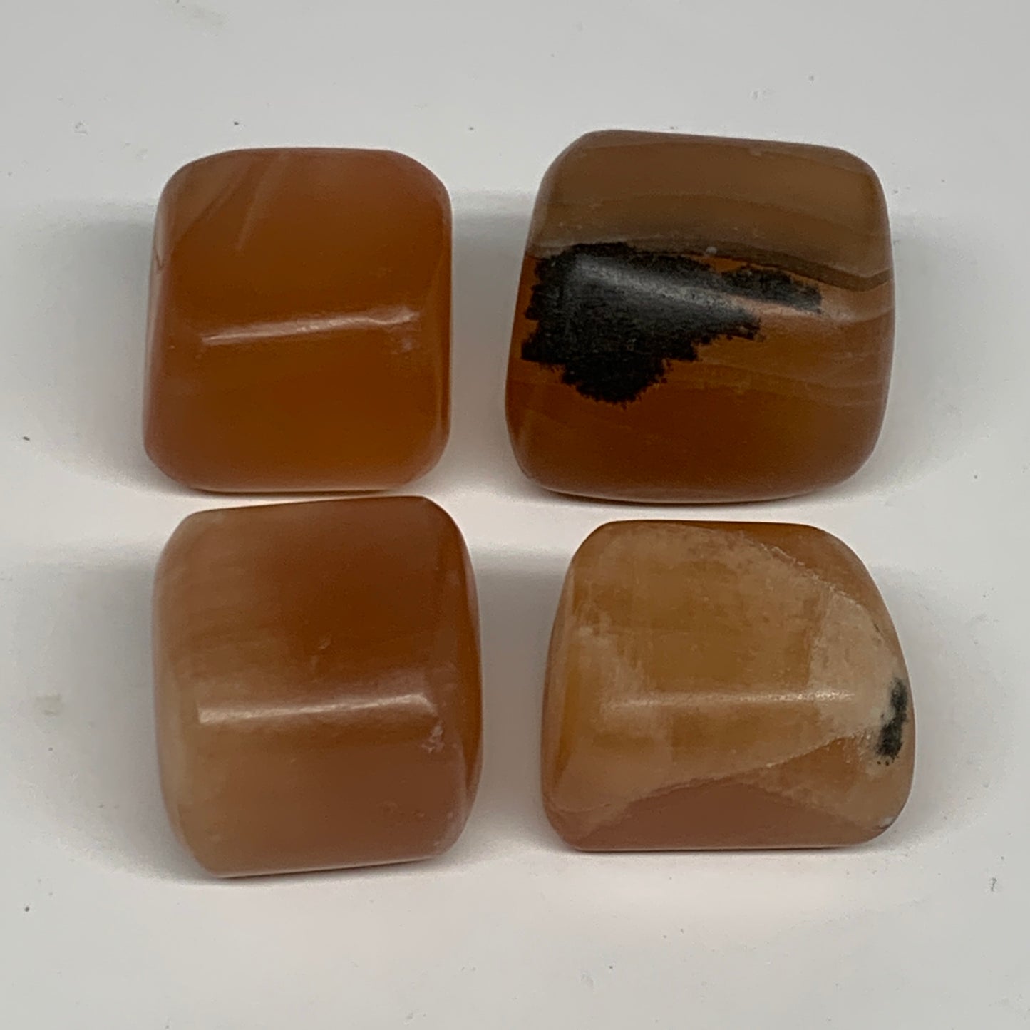 156.1g, 0.9"-1.1", 4pcs, Honey Calcite Tumbled Stones @Afghanistan, B26737