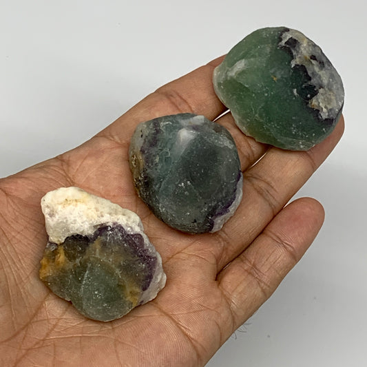 145.7g,1.6"-1.7", 3pcs, Fluorite Tumbled Rough/Semi- Polished @Mexico, B18699