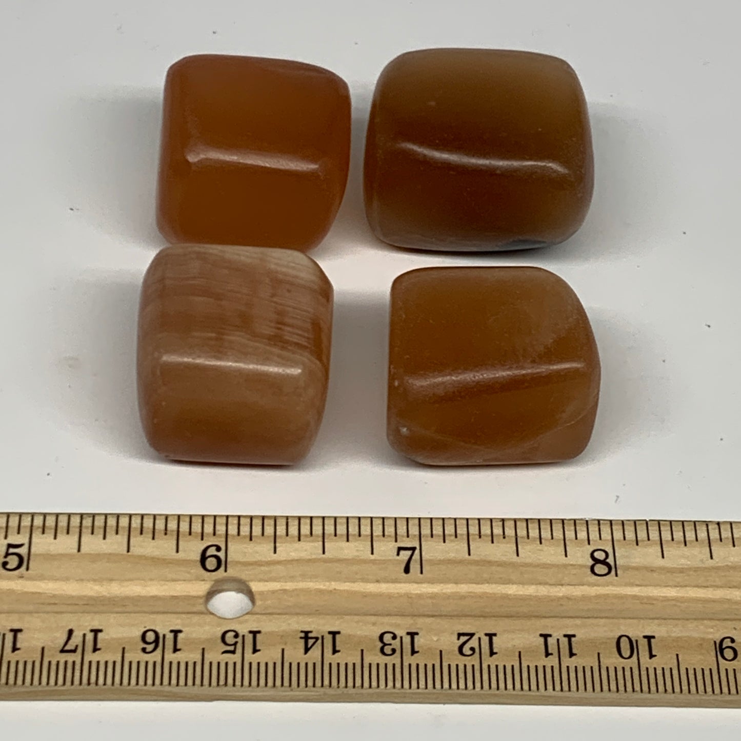 156.1g, 0.9"-1.1", 4pcs, Honey Calcite Tumbled Stones @Afghanistan, B26737