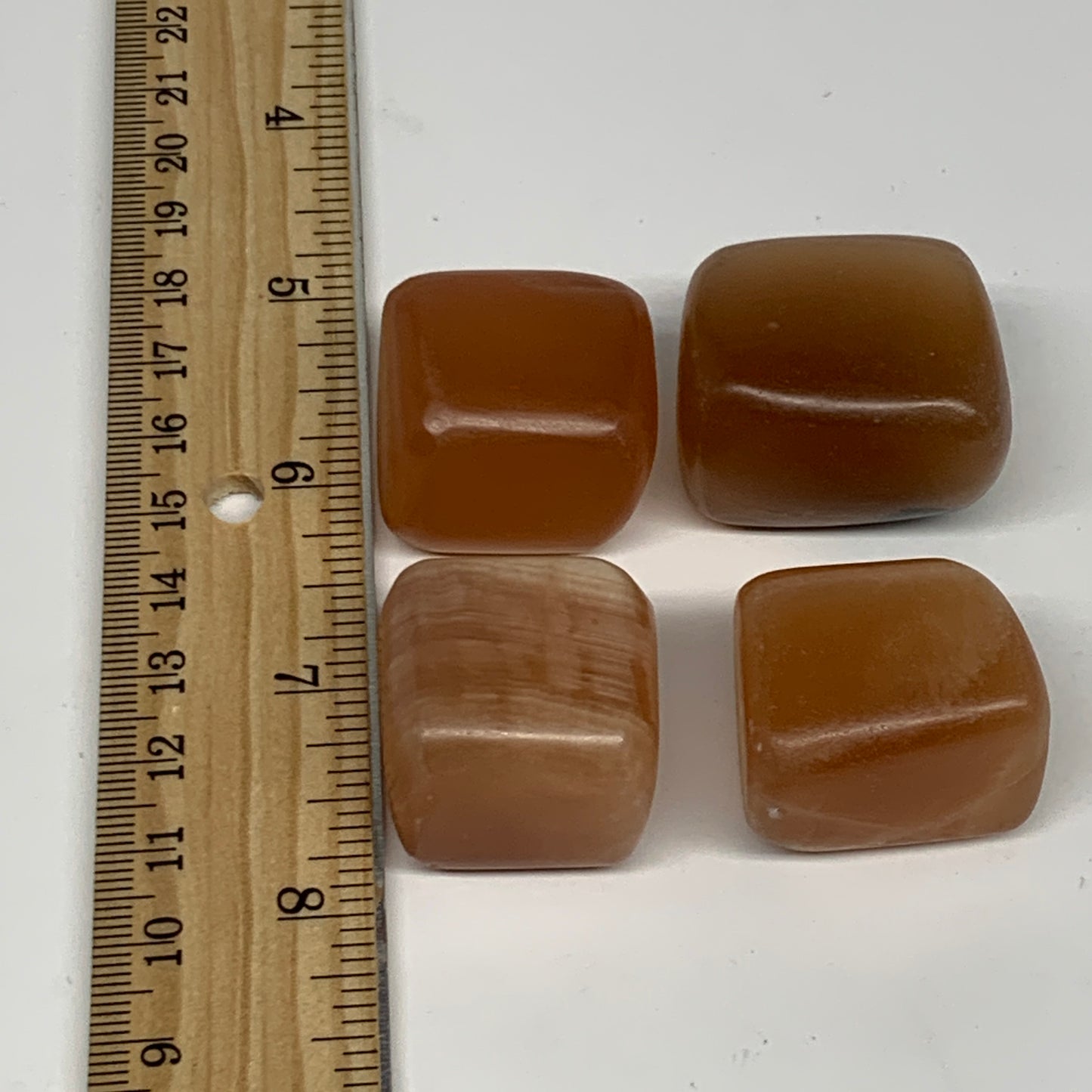 156.1g, 0.9"-1.1", 4pcs, Honey Calcite Tumbled Stones @Afghanistan, B26737
