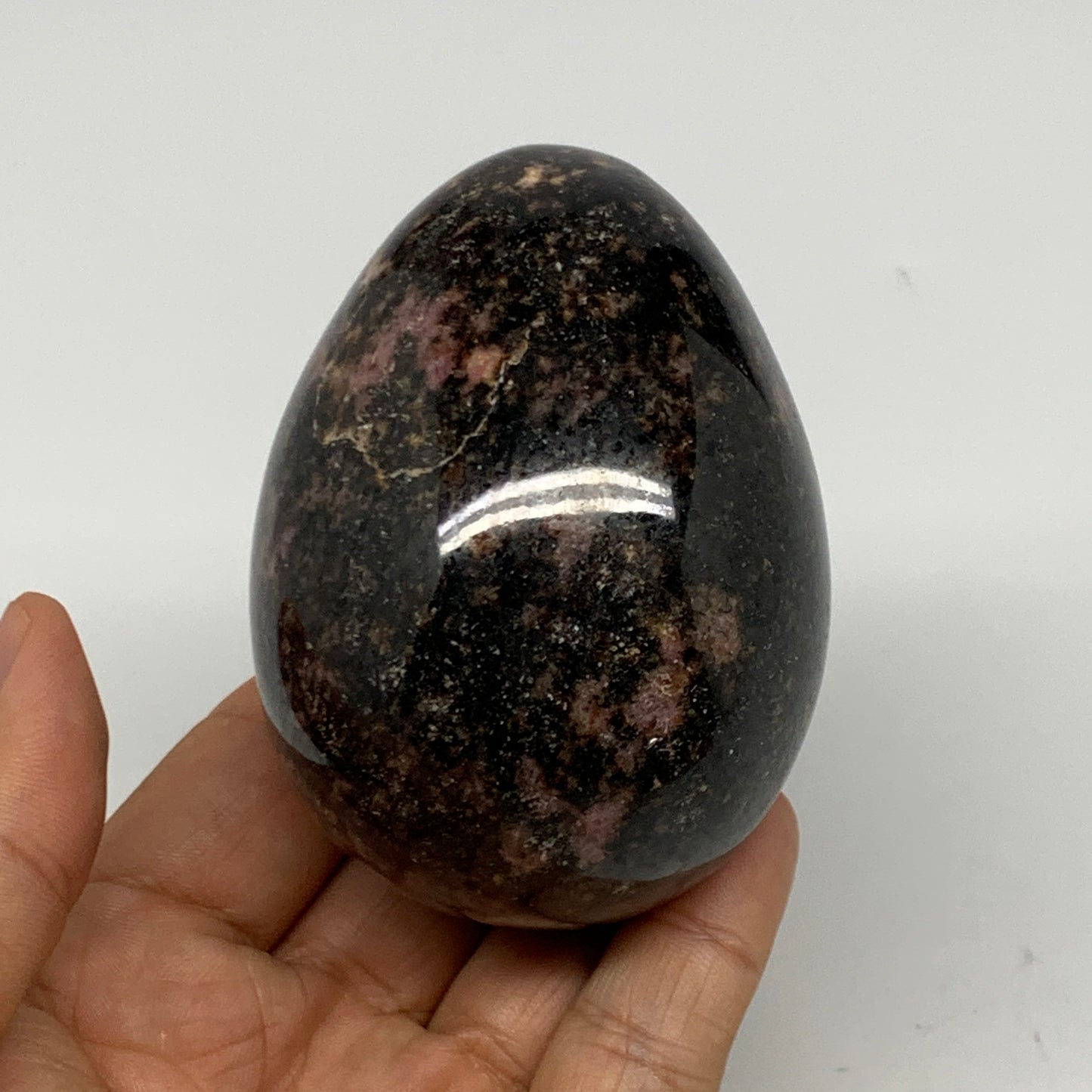 416.3g, 3"x2.2" Natural Untreated Rhodonite Egg Polished @Madagascar, B22775