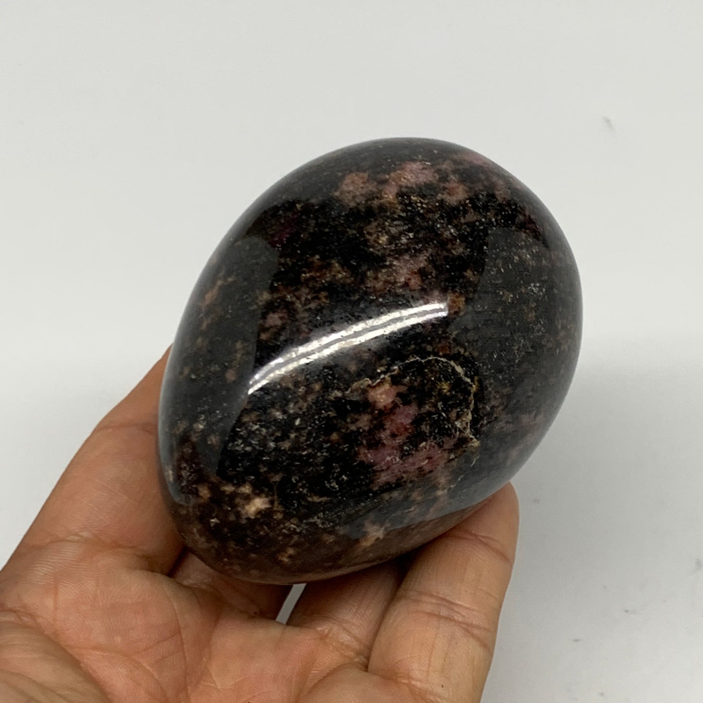 416.3g, 3"x2.2" Natural Untreated Rhodonite Egg Polished @Madagascar, B22775