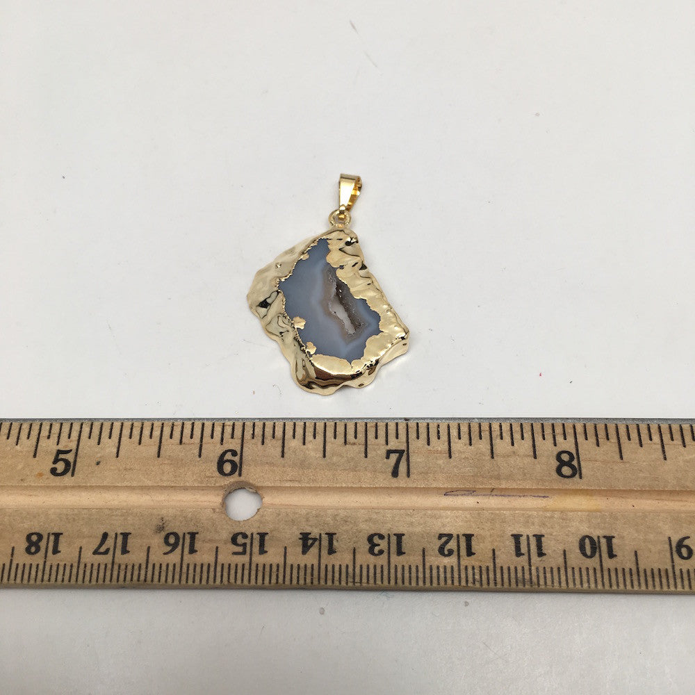 30.5 cts Agate Druzy Slice Geode Pendant Electroplated Gold Plated @Brazil, C914 - watangem.com