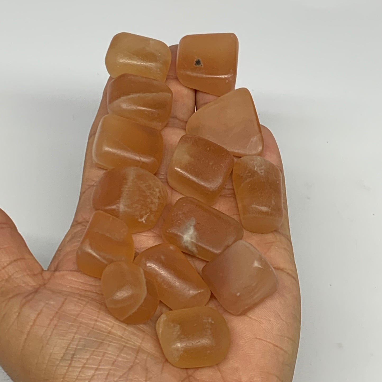 156.9g, 0.7"-1.1", 14pcs, Honey Calcite Tumbled Stones @Afghanistan, B26739
