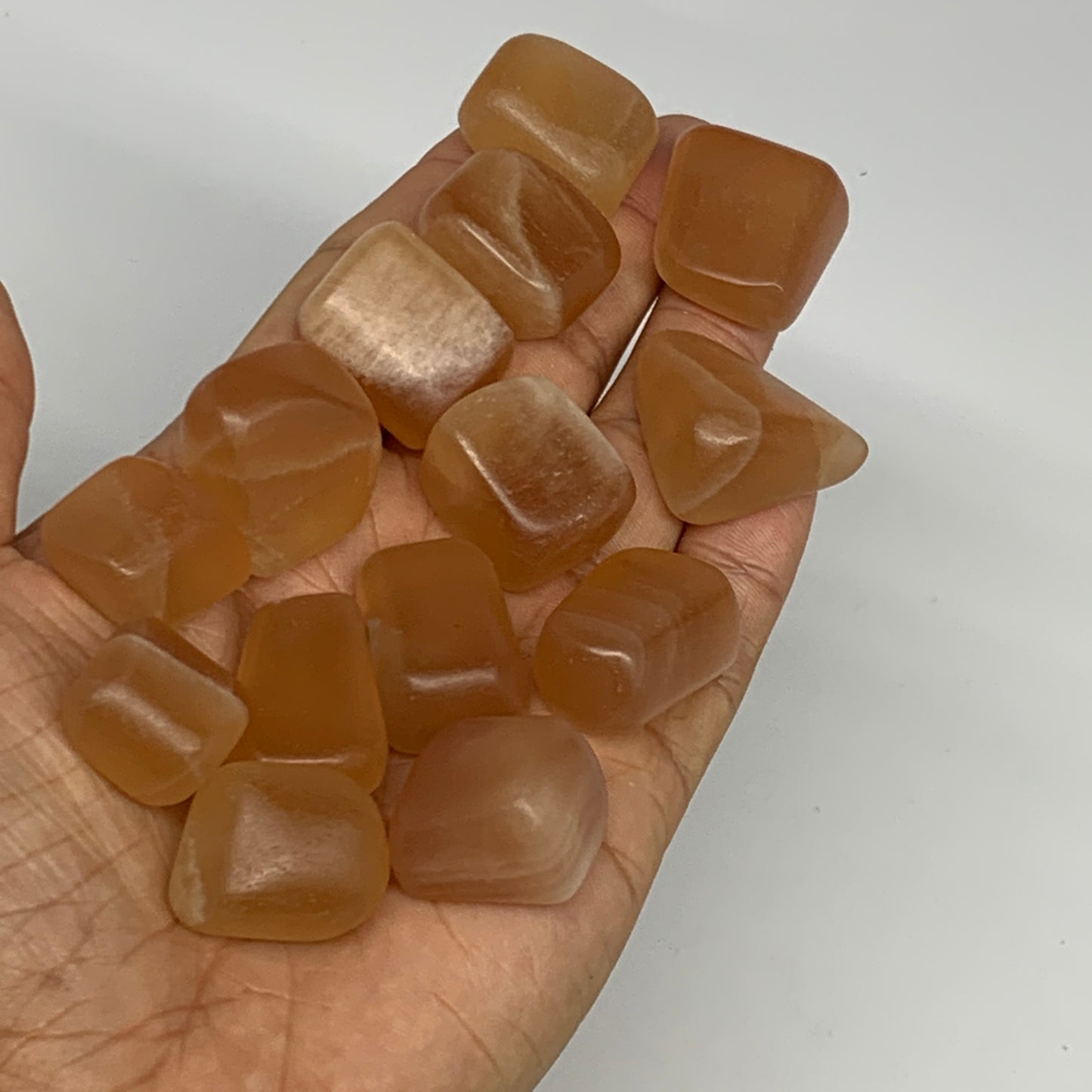 156.9g, 0.7"-1.1", 14pcs, Honey Calcite Tumbled Stones @Afghanistan, B26739