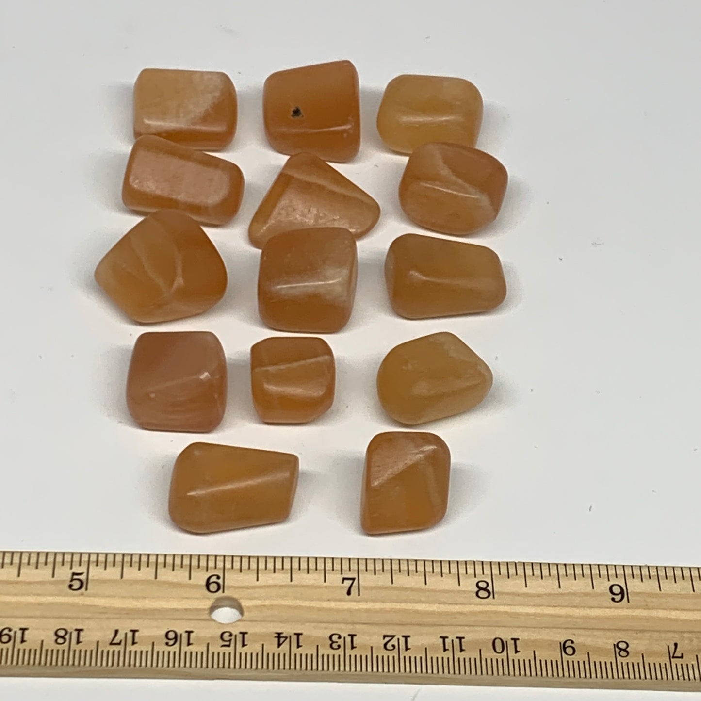 156.9g, 0.7"-1.1", 14pcs, Honey Calcite Tumbled Stones @Afghanistan, B26739